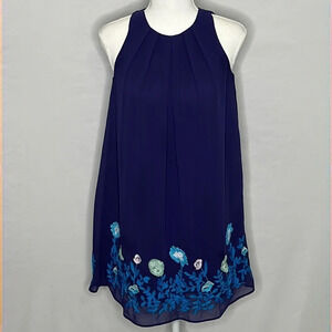 Loft Outlet Sleeveless Embroidered Dress in Navy Blue - Size 00 Petite